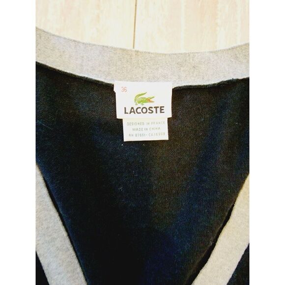 Lacoste 36 Preppy Cardigan‎ Sweater Vintage Black Cashmere Cotton Blend  FC1005 - Picture 3 of 8
